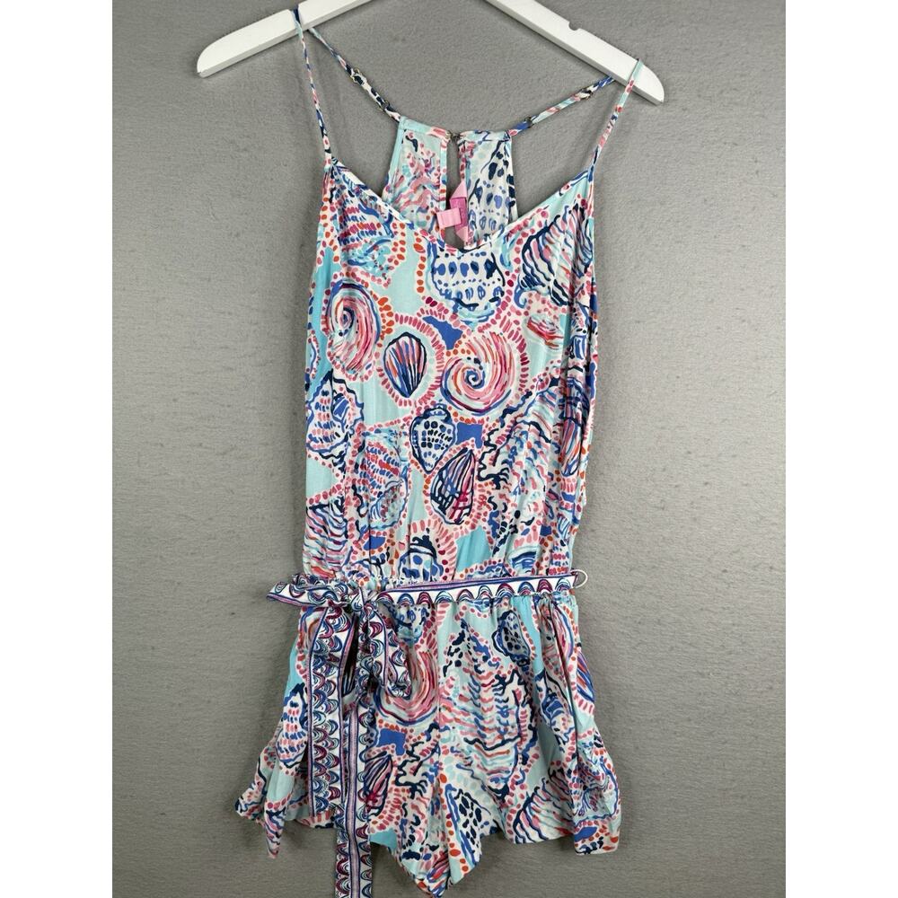 Lilly Pulitzer Blue Dusk Shell Me About It Romper Womens Size S Resortwear FLAW